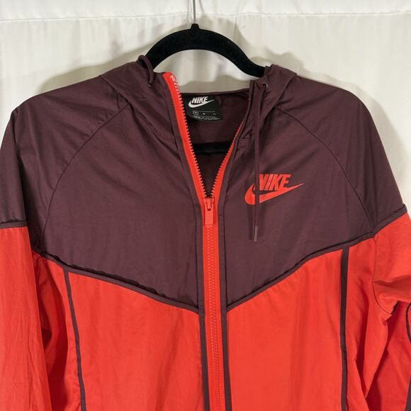 Nike Windbreaker Jacket Women's Medium Orange Two Ton Full Zip Hooded - Picture 2 of 13